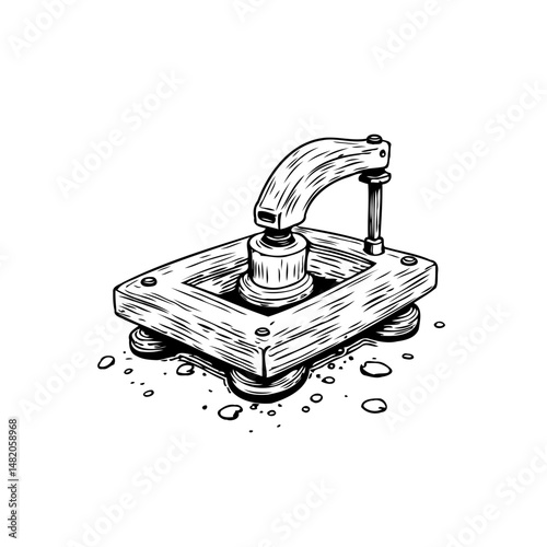 Vintage hand-operated press illustration showcasing mechanical ingenuity and craft