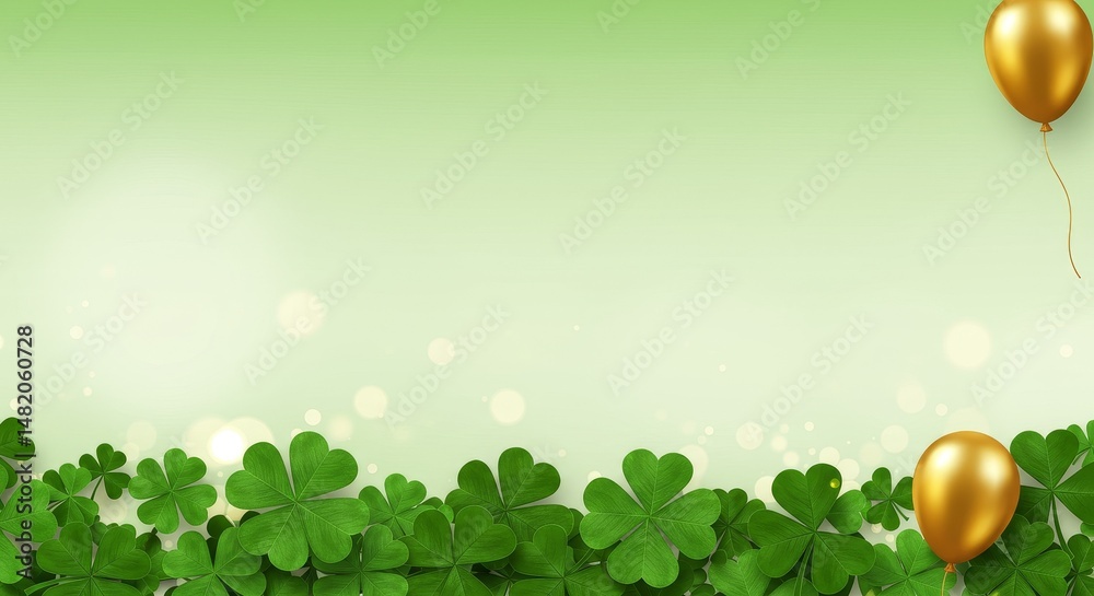 Fototapeta premium Illustration of St Patrick's Day Background With Golden Balloons and Clovers