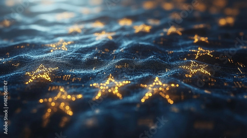 Abstract background of many glowing stars, resembling a flag.