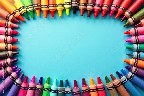 Vibrant crayon border frame, colorful background texture, art supplies , visual, border, colorful crayons