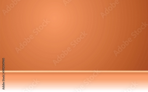 Clean vector orange studio background with gradient lighting and horizontal surface. Empty room backdrop perfect for product display, abstract compositions, or graphic design projects.