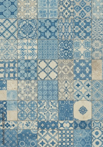 Intricate Blue Vintage Tile Mosaic Background