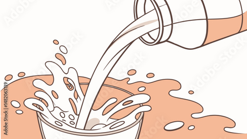 Vector SVG Pouring milk creates splash glass, showcasing dynamic and playful scene. illustration captures fluid motion and excitement