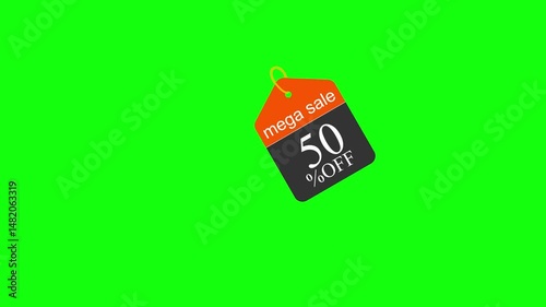 Sale tag banner hanging 4k animation 50% off or discount banner hd animation sale tag animation with alpha channels, and sale banner animation with space for text