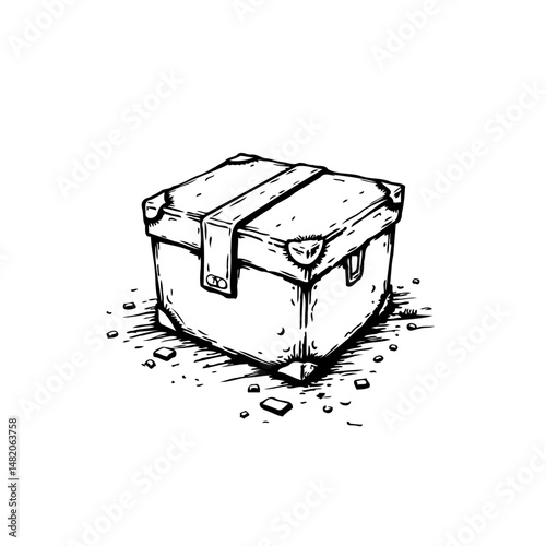 Isolated hand-drawn illustration of an old mysterious container on white background