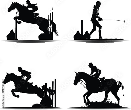 Equestrian Sports Silhouette Vectors - Show Jumping & Eventing