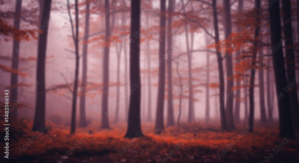 Fototapeta premium Misty Red Forest Abstract Background Illustration
