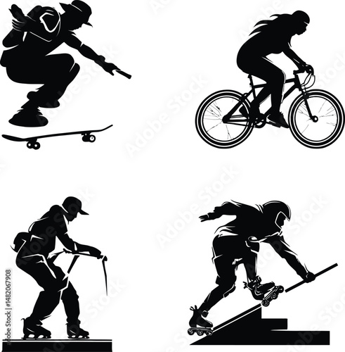  Extreme Sports Silhouette Vectors - Skateboarding, BMX, Rollerblading 