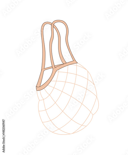 Icon of empty net, mesh or string bag for goods. Vacant avoska for shopping in grocery store. Eco friendly purchases with caring about ecology. Flat isolated vector illustration on white background