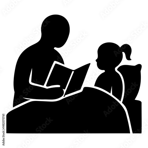 Father reading bedtime story to daughter in bed