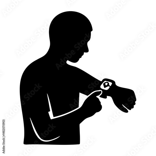 Silhouette of person checking smartwatch GPS navigation icon
