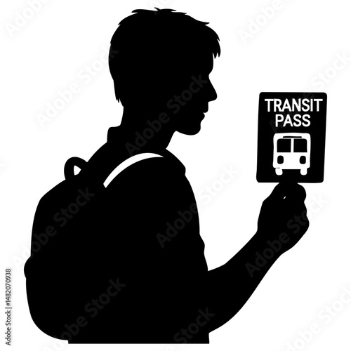 Silhouette of traveler holding public transit pass card