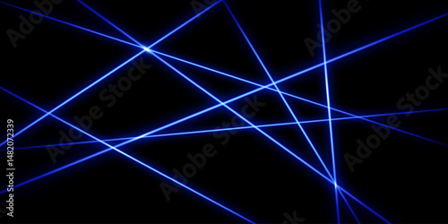 Blue intersecting laser beams, glowing stripes. Abstract vector illustration isolated on black background.