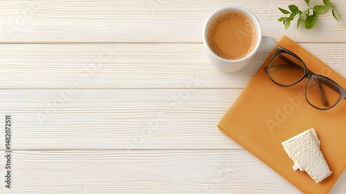 Coffee and Glasses on Wooden Table