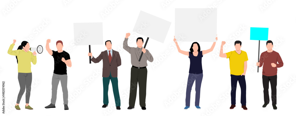 Fototapeta premium crowd of people protesting with banner and flags - protest Concept
