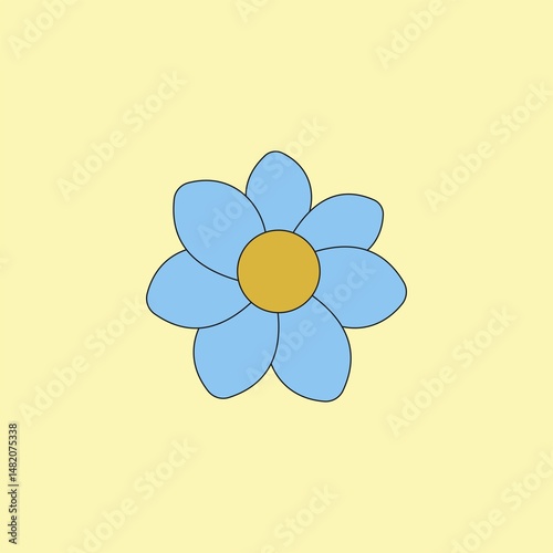 Blue flower vector illustration on yellow background