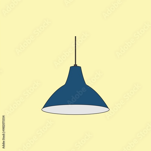 Blue hanging lamp vector illustration on yellow background. House decoration interior
