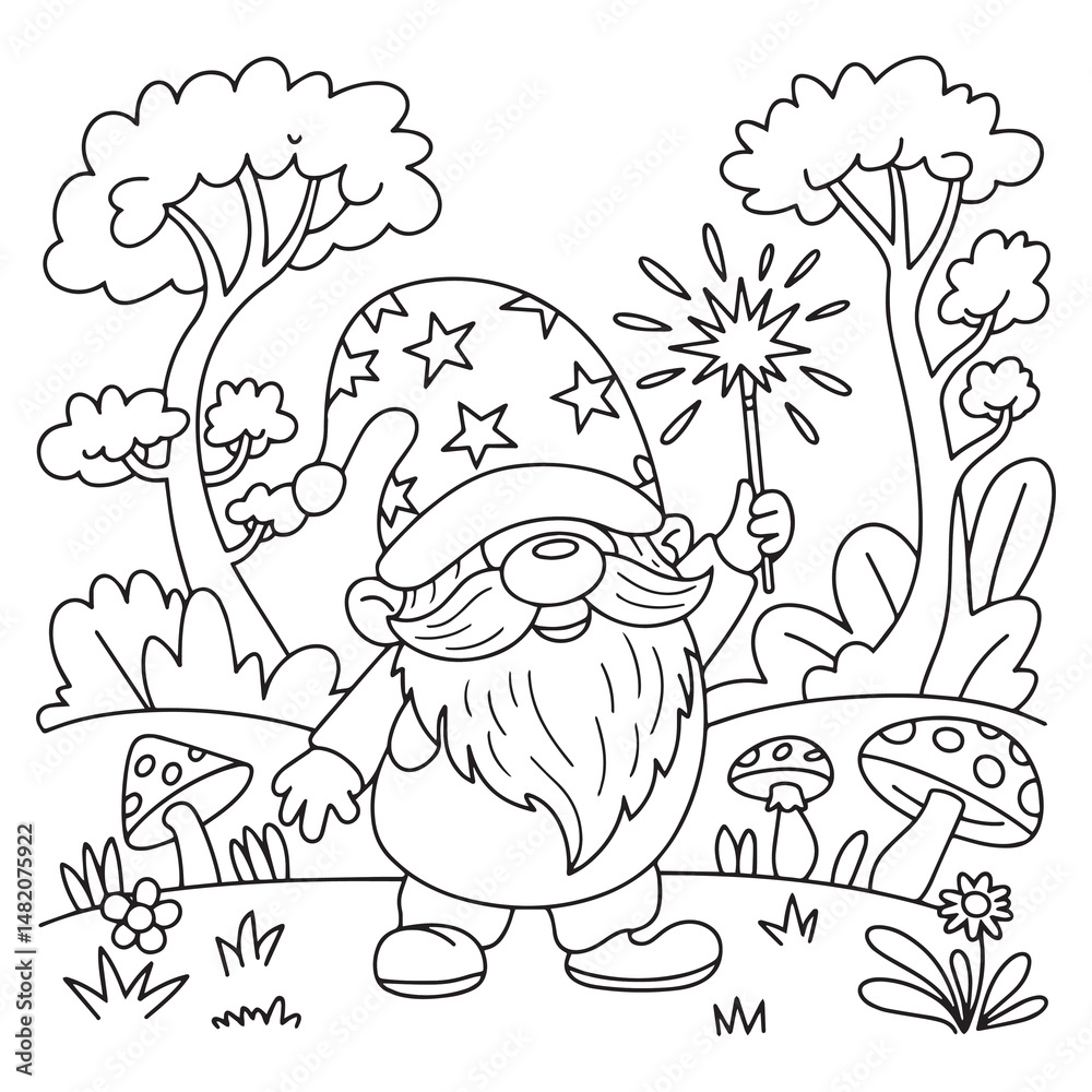 Fototapeta premium Patriotic Gnome Holding Fireworks Coloring Page for 4th of July