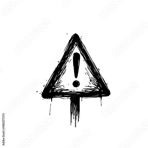 Distressed exclamation mark triangle: caution, warning, or hazard notification