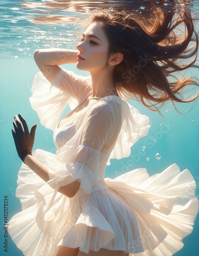 Beautiful woman wearing a high fashion dolman sleeve top and skirt.