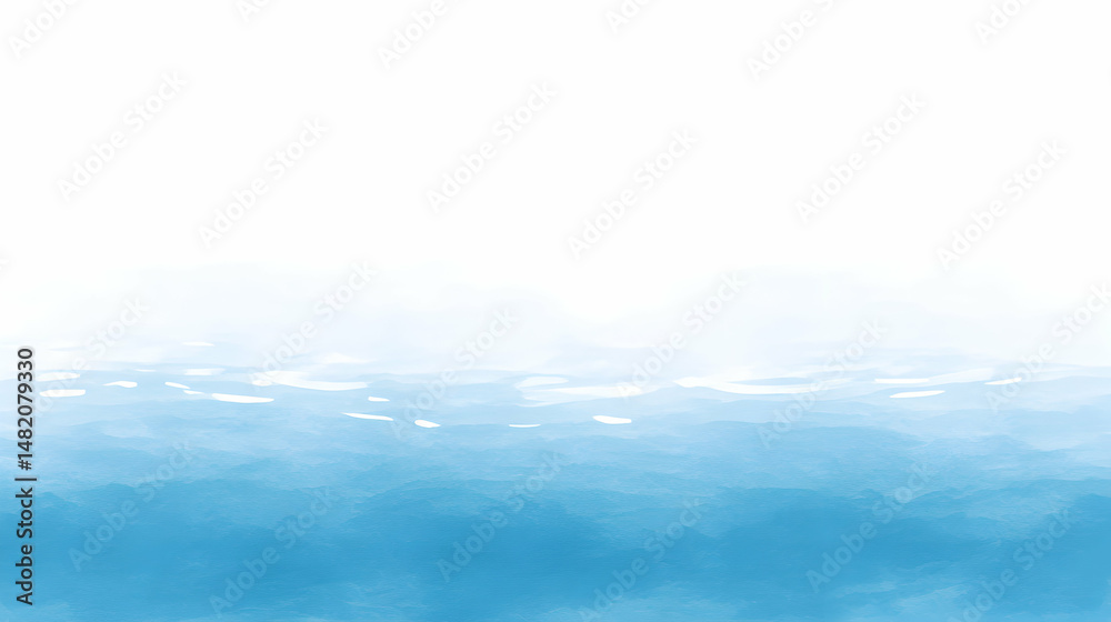 Fototapeta premium Serene watercolor painting of a light blue ocean fading into a white sky, perfect for backgrounds or calming designs.
