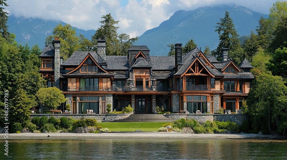 Naklejka premium A luxury house in Vancouver, Canada, on a sunny day.