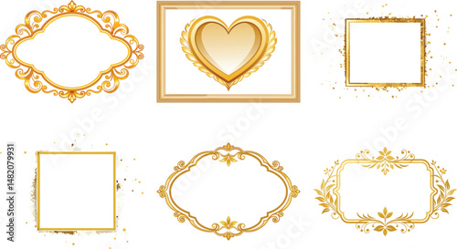 Set of Decorative vintage frames and borders set,Gold photo frame with corner Thailand line floral for picture, Vector design decoration pattern style. border design is pattern Thai art style