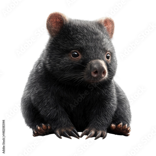 A curious baby Tasmanian devil with striking claws looking innocent on a on transparent background
