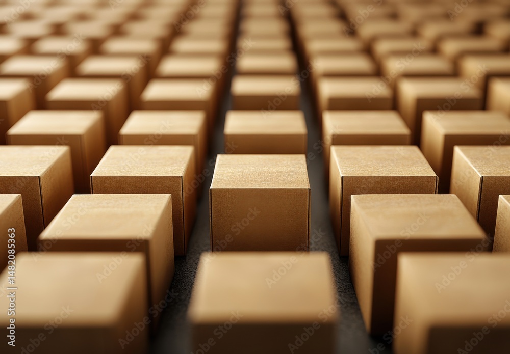 Obraz premium Light Brown Cardboard Boxes in a Grid Pattern