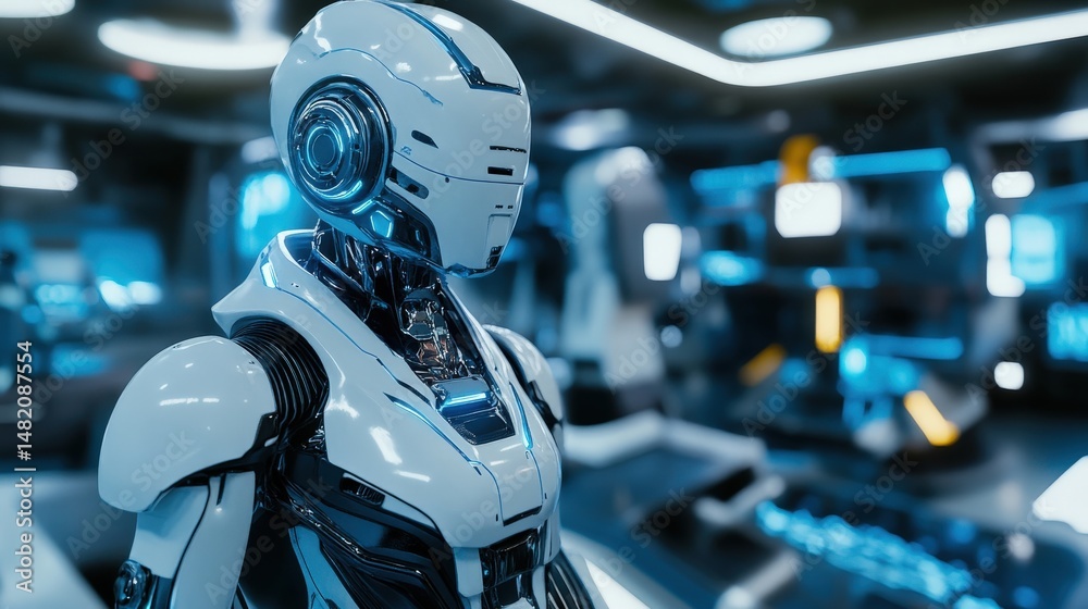 Fototapeta premium Futuristic robot in a modern technological environment.