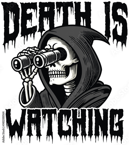 Grim Reaper Vector T-Shirt Design Death is Watching