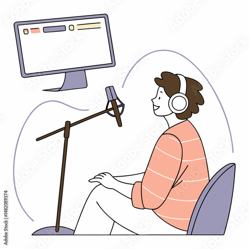 Person recording audio while sitting at a desk with a computer  