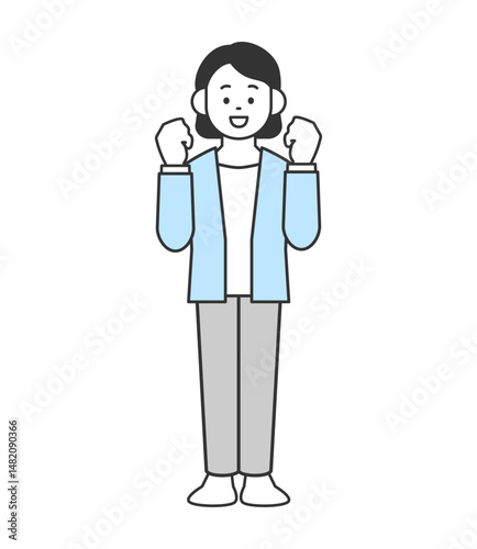 笑顔でガッツポーズをする女性のイラスト　ベクター
