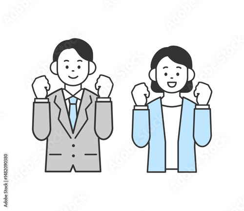 ガッツポーズをする男女のイラスト　ベクター
