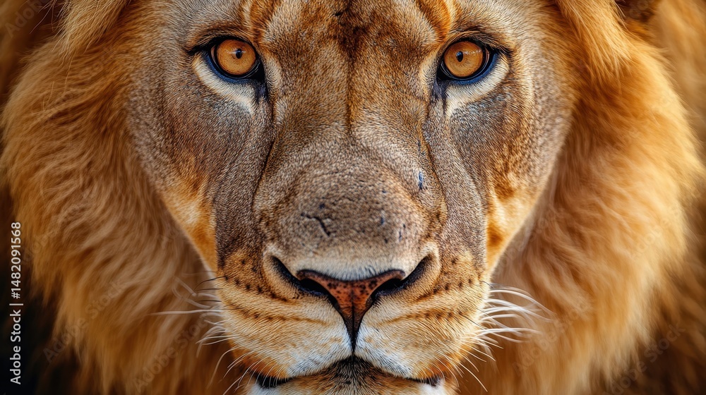 Fototapeta premium Intense gaze of a majestic male lion captured in close-up portrait
