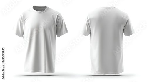 Blank T Shirt color white template front and back view on white background .