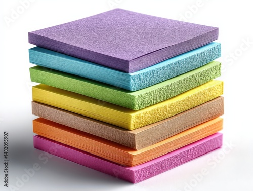Stack of colorful textured sheets in various shades.