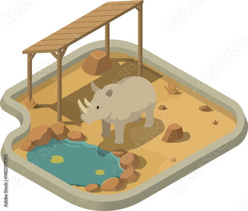 Isometric rhino enclosure in zoo