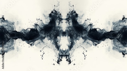 Abstract symmetrical black ink pattern featuring a kaleidoscope inkblot design that creates an illusion art illustration serving as a background, specifically titled Illusion - Waterfall, which is an