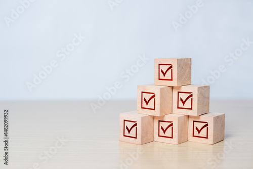 Wooden Block with Checklist Symbol – Planning, Organization, and Goal Setting Illustration