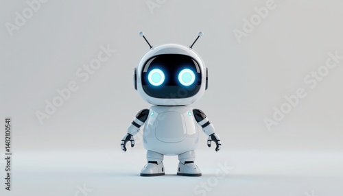 Friendly White Robot with Bright Blue Eyes