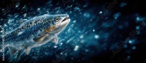 Wild salmon dance in teal waters a dynamic underwater scene photo