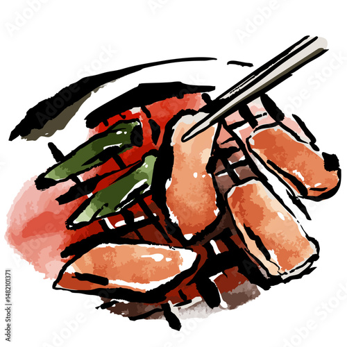 炭火焼肉　手描きイラスト