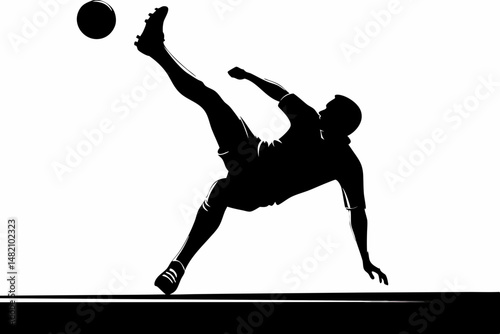 Black and White Silhouette of a Person Performing a Bicycle Kick – Dynamic Action Pose in High Contrast Minimalist Art Style
