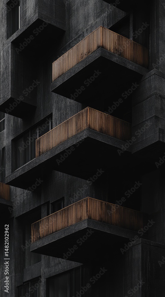 Fototapeta premium Abstract concrete building with offset balconies