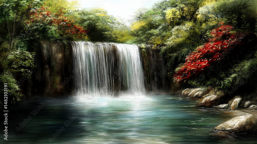Fototapeta premium Lush Waterfall Landscape