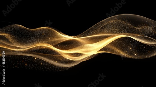 Flowing fire particles create a glowing abstract shape surrounded by sparks and energy trails set against a dark black background, entitled Nightwave Drift, an illustration