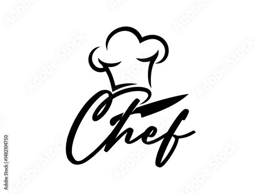 Restaurant chef cook toque and knife icon for cuisine or bar menu, vector emblem. Chef cooking hat or toque cap with knife in silhouette line symbol for restaurant, gourmet cuisine or gastro bar badge