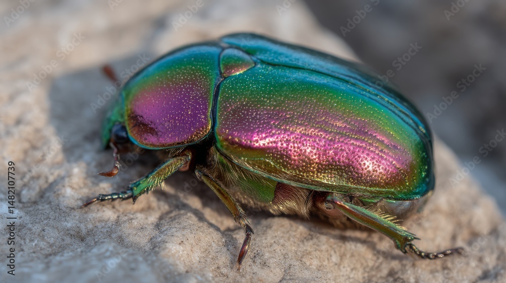 Fototapeta premium close-up of a jewelled scarab beetle with blurred background.