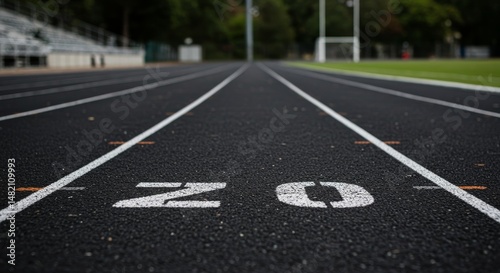 Wallpaper Mural Photo of Empty Black Running Track with White Lines and Number 20 Torontodigital.ca